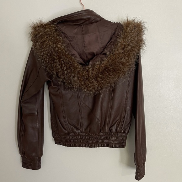 Soft & Comfy Leather Bomber Jacket with Faux Fur - Picture 3 of 9